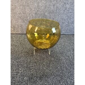 Vtg~Amber Empoli Italian~Handblown~Diamond Optic~Glass Bowl